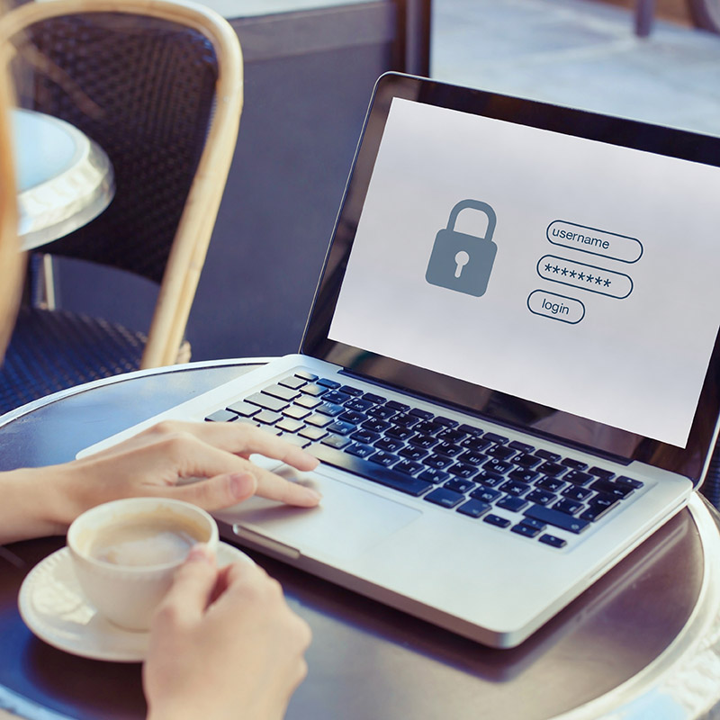 data protection and internet security concept, woman user typing Grundutbildning Teams